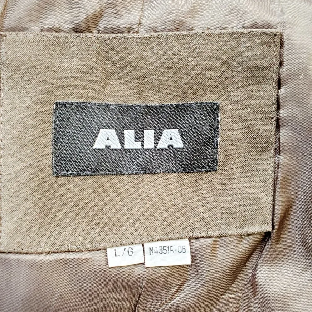 ALIA Khaki Green Hooded Fur Double Zipper Winter Jacket Size L - Picture 7 of 8